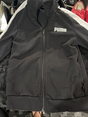 Puma Black Kids Zip-Up Jacket with Gray Sleeves